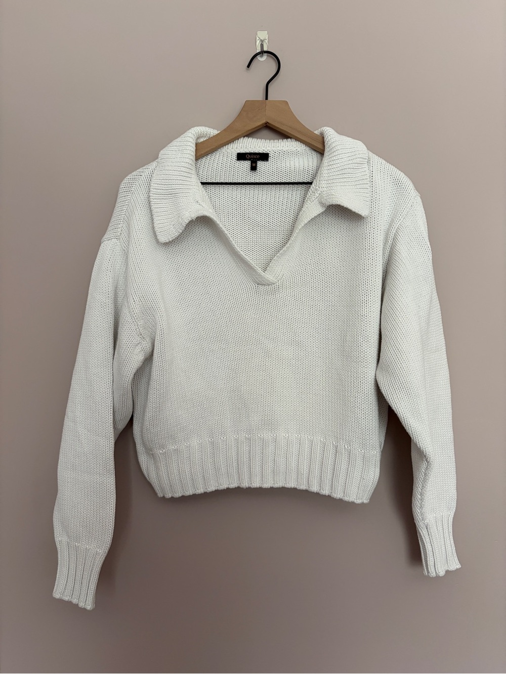 Quince Cropped Cotton Polo Sweater Ivory - Picture 2 of 5